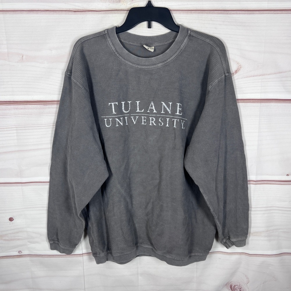 Chicka-D Pullover Sweatshirt Women Medium Gray Tulane University Corded Ribbed